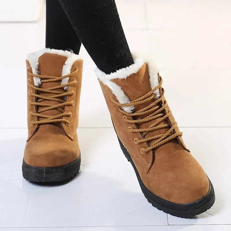 Women's Short Ankle Boots Warm Faux Fur Brown - VibreMode