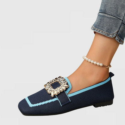 Women's Square Toe Loafers Buckle Detail