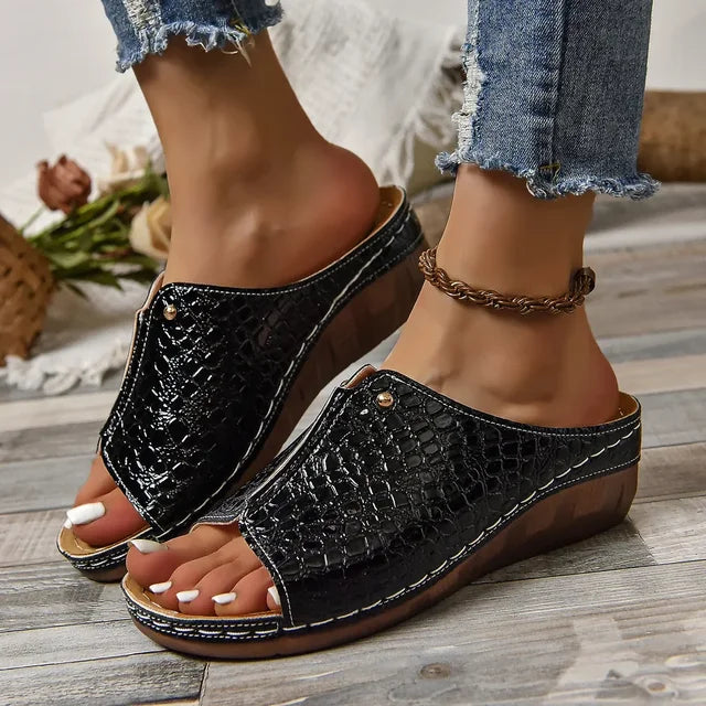 Women's Croc Embossed Wedge Sandals Comfortable - VibreMode
