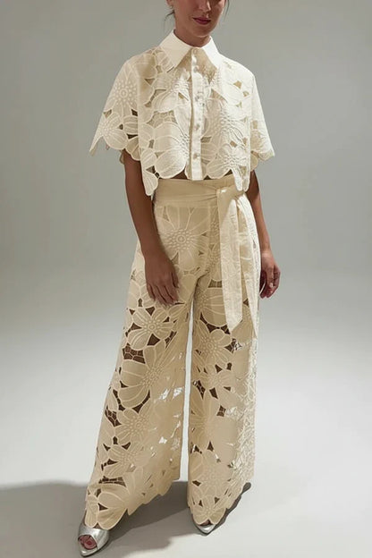 Women's Wide Leg Cutout Pants Set - VibreMode