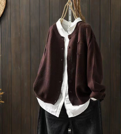 Women's Long Sleeve Cardigan Ribbed Trim