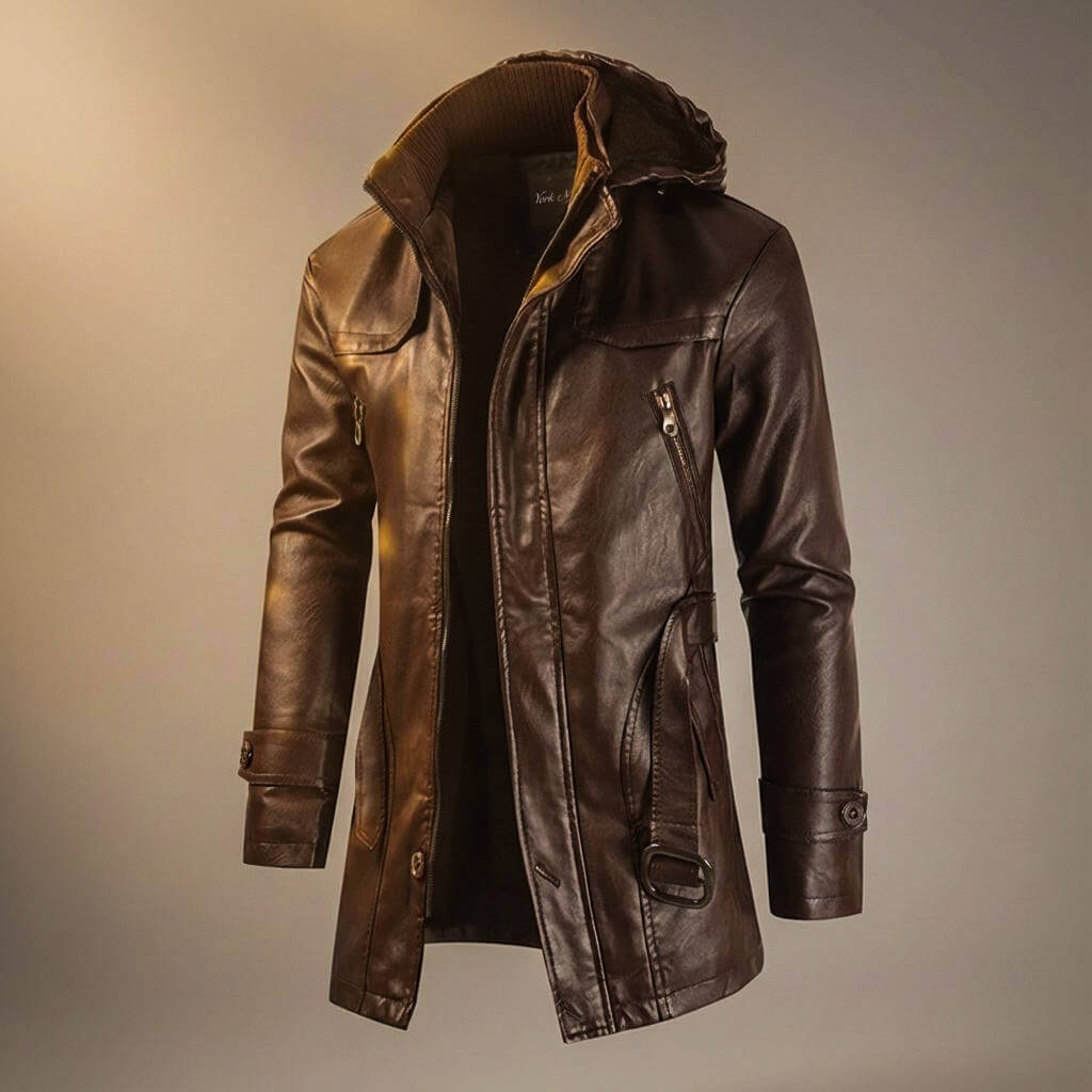 Classic Biker Leather Hoodie Jacket