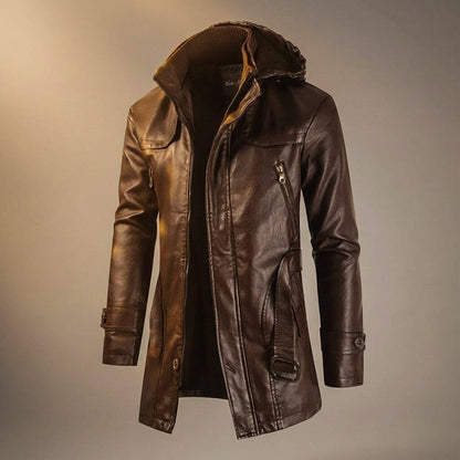 Classic Biker Leather Hoodie Jacket