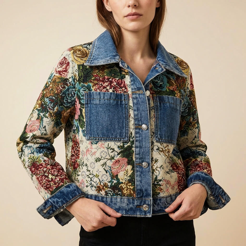 Beautiful Flower Embroidered Jeans Jacket - VibreMode