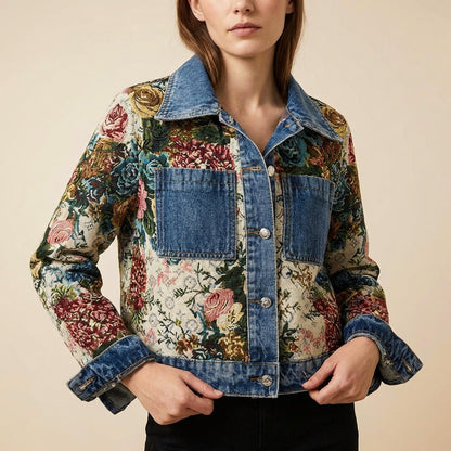 Beautiful Flower Embroidered Jeans Jacket - VibreMode
