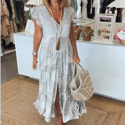 Hawaii Beach V-Neck Sundress with Short Sleeves
