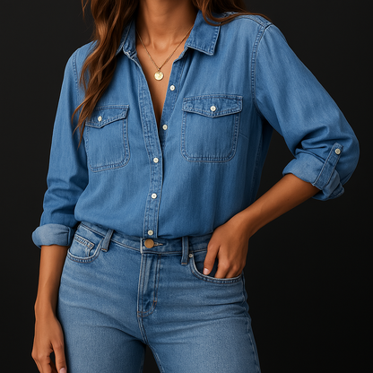 Women's Denim Button-Down Shirt - VibreMode