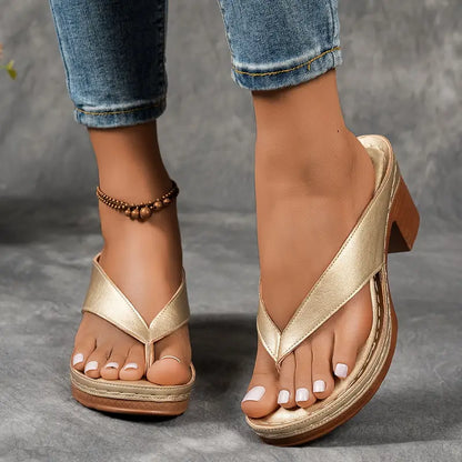 Women's Block Heel Sandals Thong Straps - VibreMode