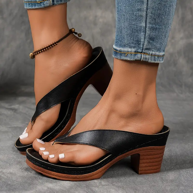Women's Block Heel Sandals Thong Straps