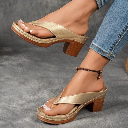 Women's Block Heel Sandals Thong Straps