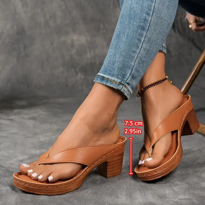 Women's Block Heel Sandals Thong Straps