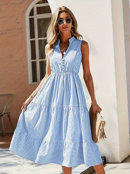 Women's Striped Sleeveless Summer Dress - VibreMode