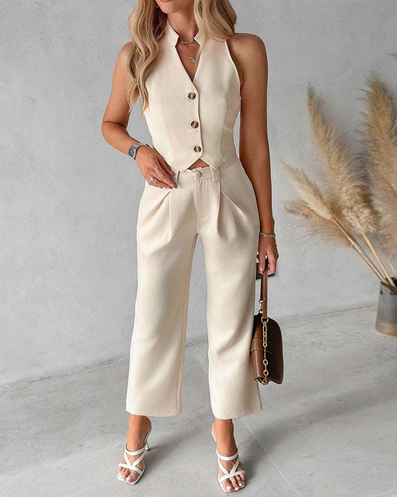 Women's Two Piece Set Sleeveless Trousers