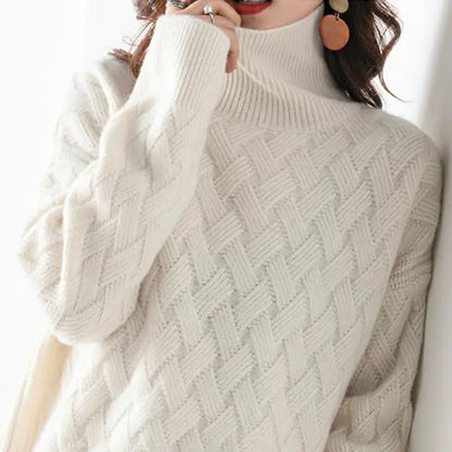 Women's Turtleneck Sweater Acrylic Autumn Beige