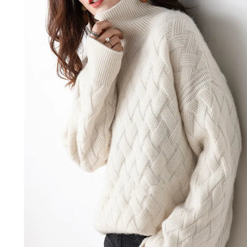 Women's Turtleneck Sweater Acrylic Autumn Beige - VibreMode