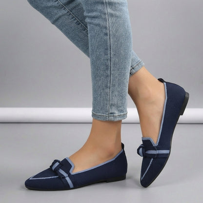 Women's Knitted Slip-On Loafers Pointed Toe Brown