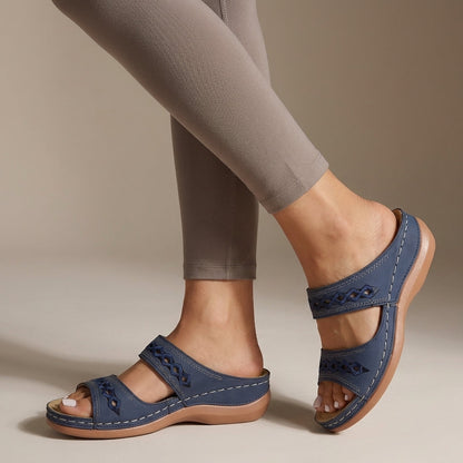 Hershey Women's Orthopedic Sandals Leather Cut-Out Strap Brown