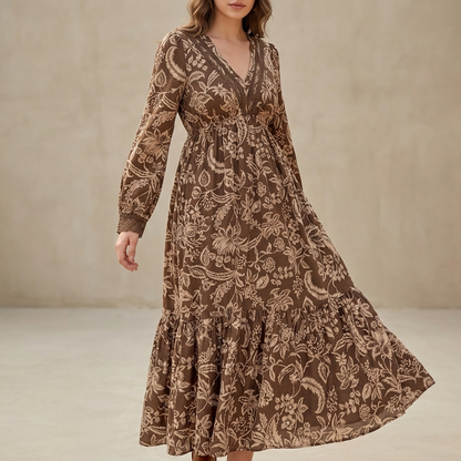 Women's V-Neck Maxi Dress Lace Tiered