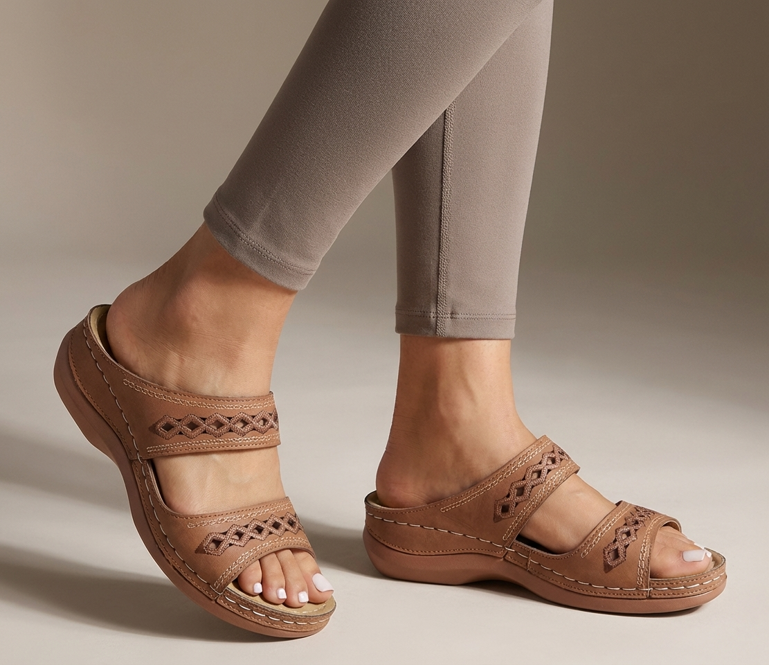 Hershey Women's Orthopedic Sandals Leather Cut-Out Strap Brown