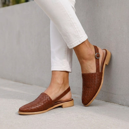 Women's Woven Slingback Flats Adjustable Ankle Strap - VibreMode
