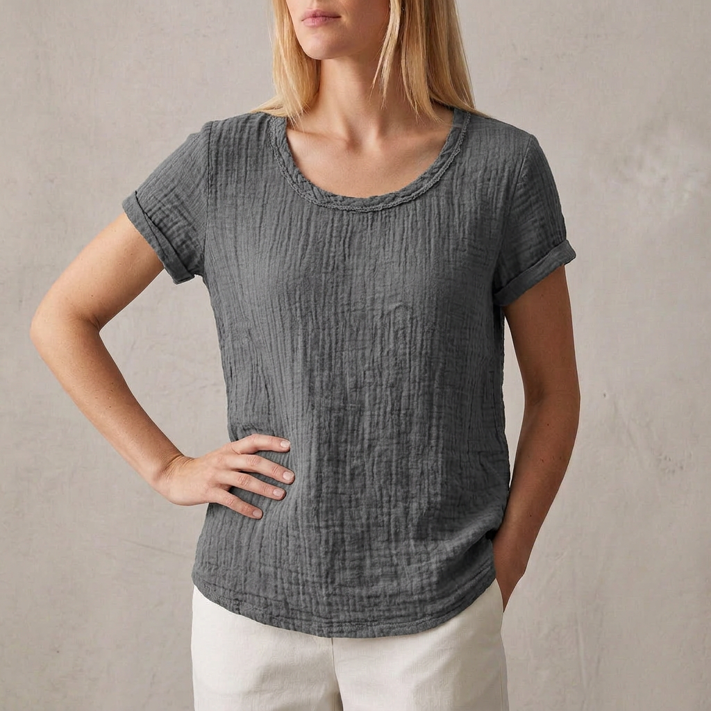 Relaxed Fit Casual T-Shirt Cotton Cuffed Sleeves