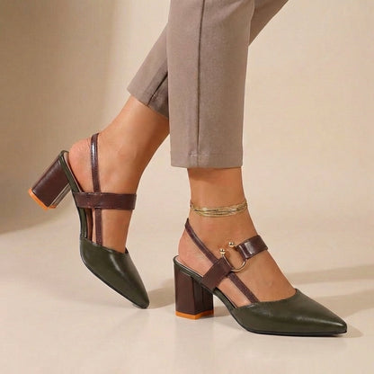 Women's Leather Slingback Pumps Buckled Strap Clear Details