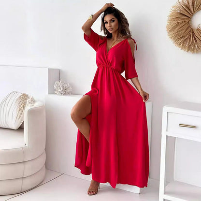 Women's V-Neck Dress Side Split - VibreMode
