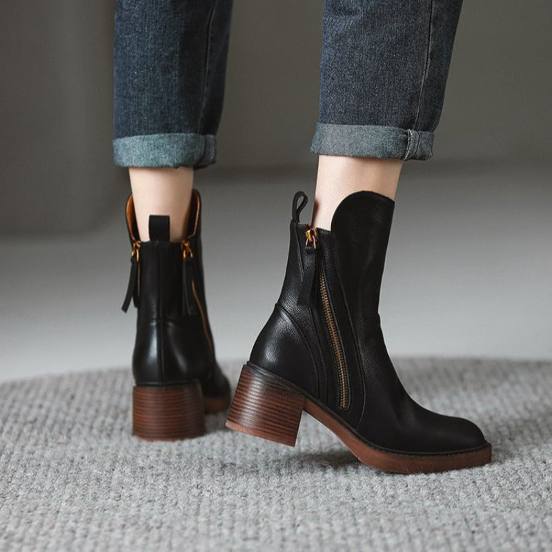 Women's Ankle Boots Zipper Block Heel