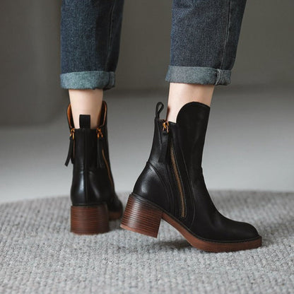 Women's Ankle Boots Zipper Block Heel
