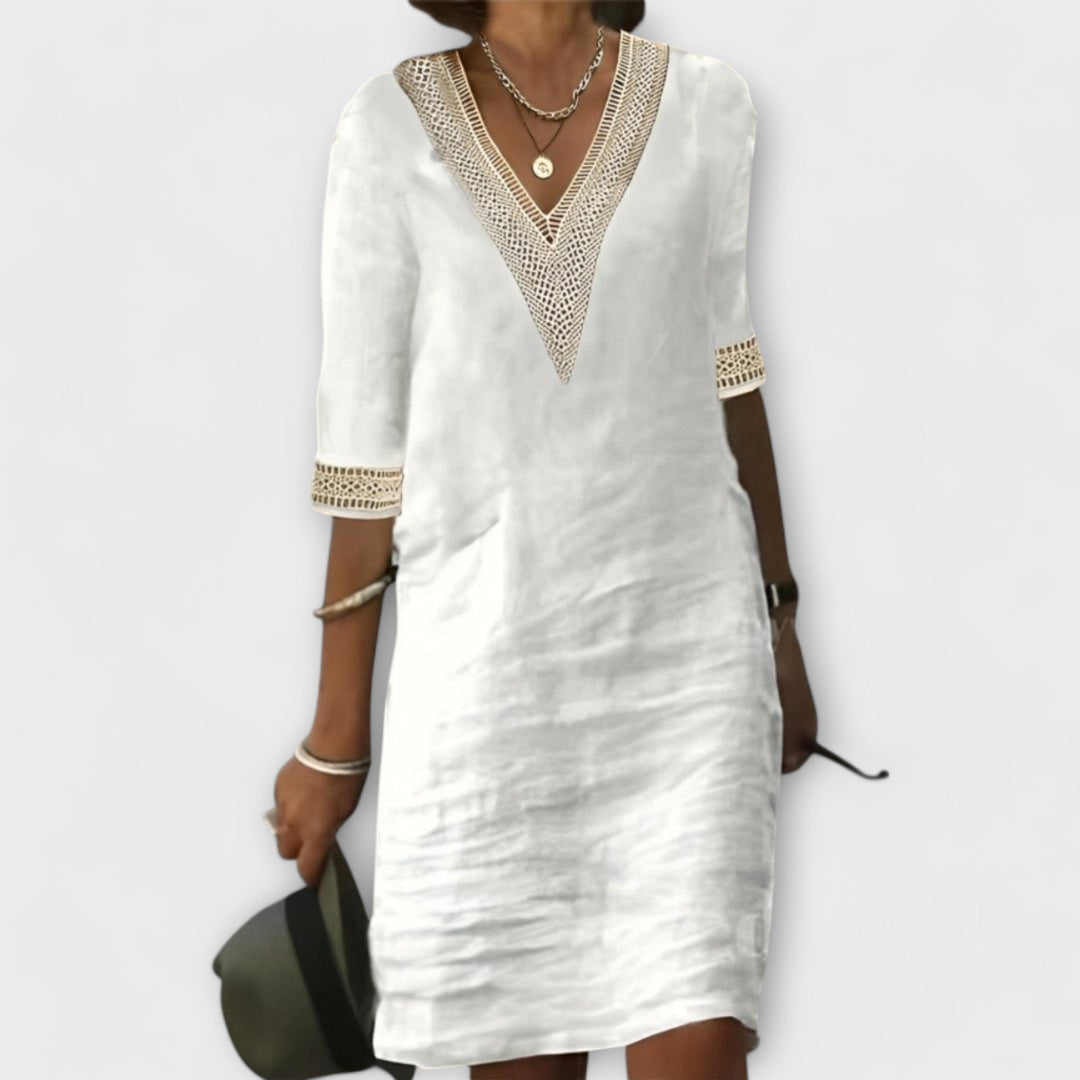 Women's V-Neck Crochet Dress - VibreMode