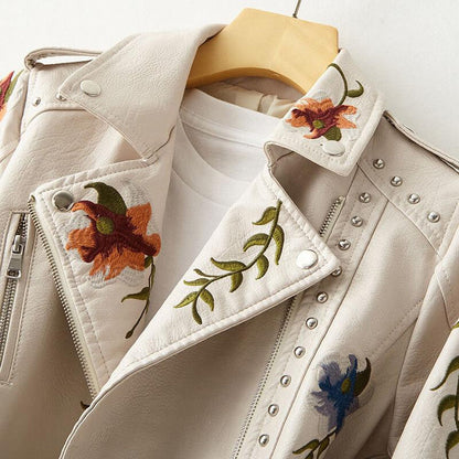 Vintage Floral Biker Leather Jacket