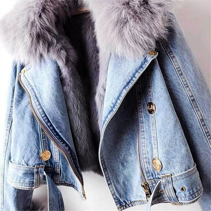 Fashionable Faux Fur Denim Coat