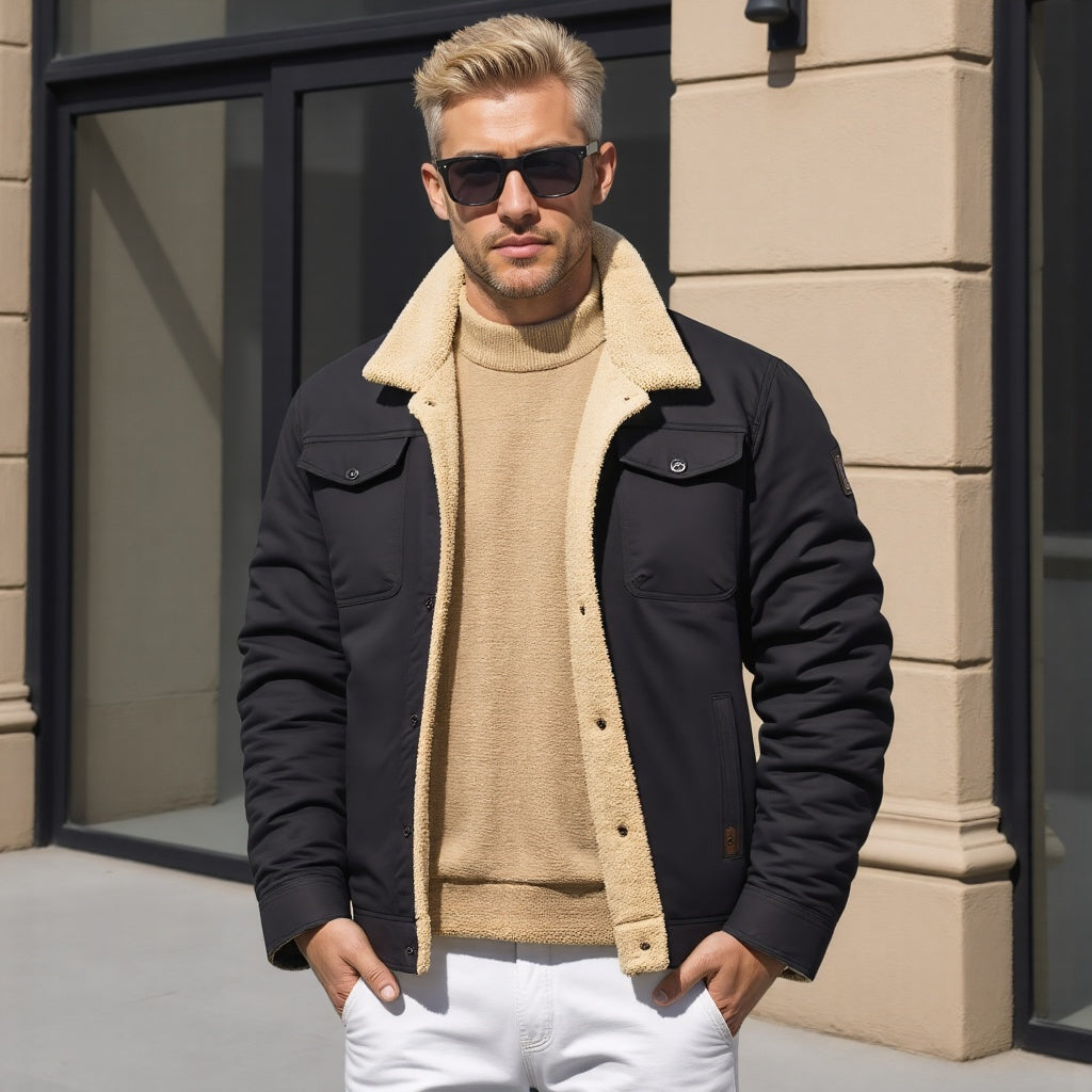 Men's Sherpa Lined Winter Jacket Warm Insulation