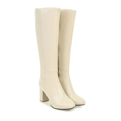 Women's Knee High Heeled Boots Zipper Black