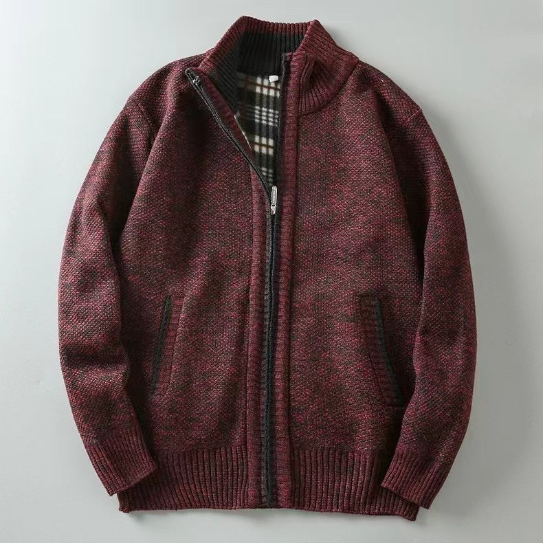 Men's Knitted Sweater Zipper Front Warm Beige