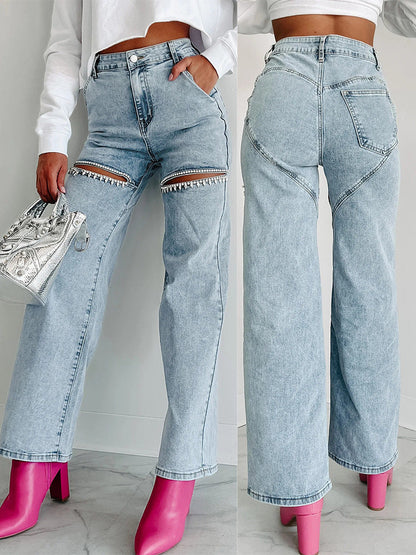 Women's Crystal Embellished Slit Jeans