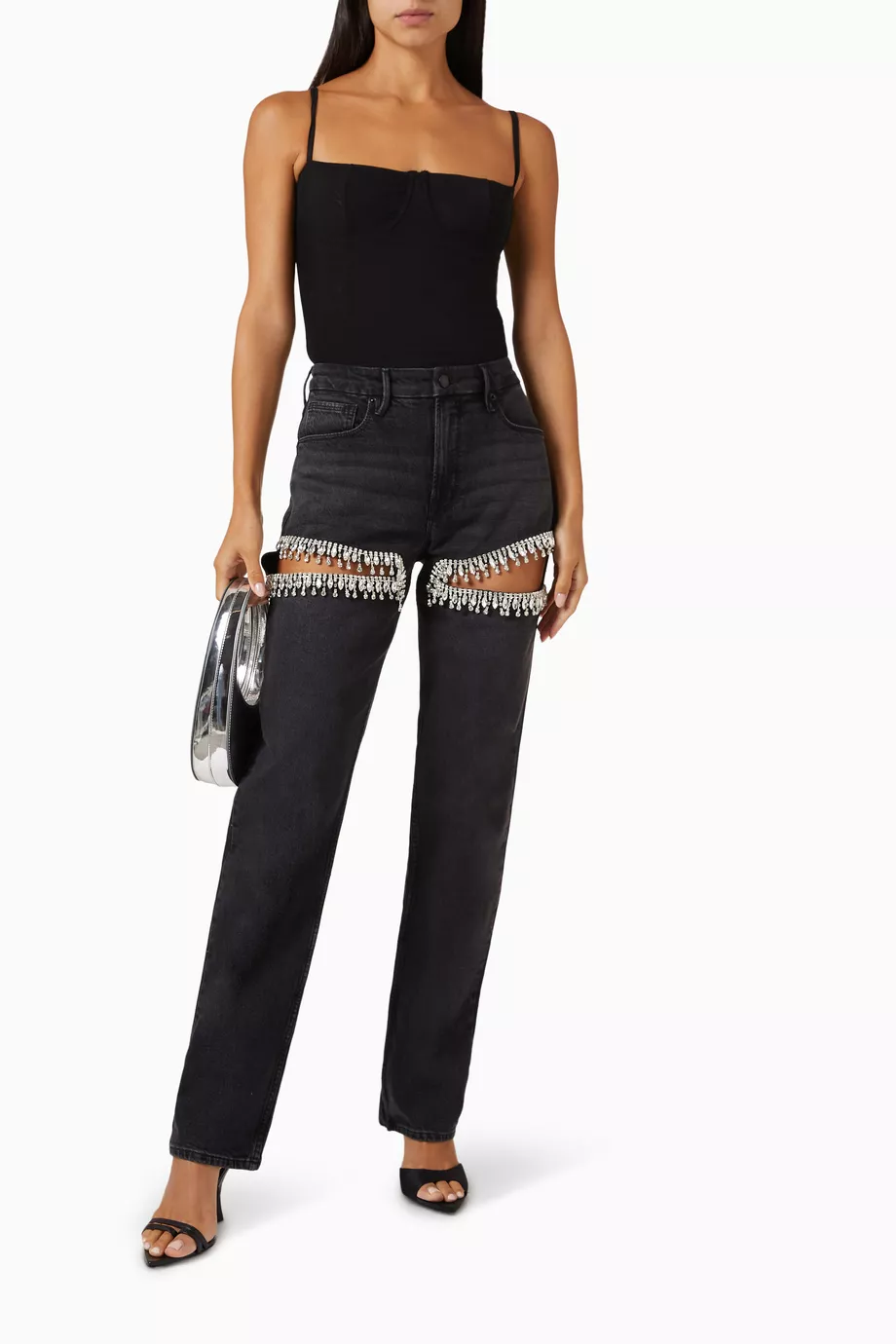 Women's Crystal Embellished Slit Jeans - VibreMode