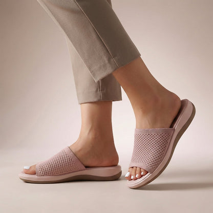 Women's Knit Slide Sandals Contoured Footbed