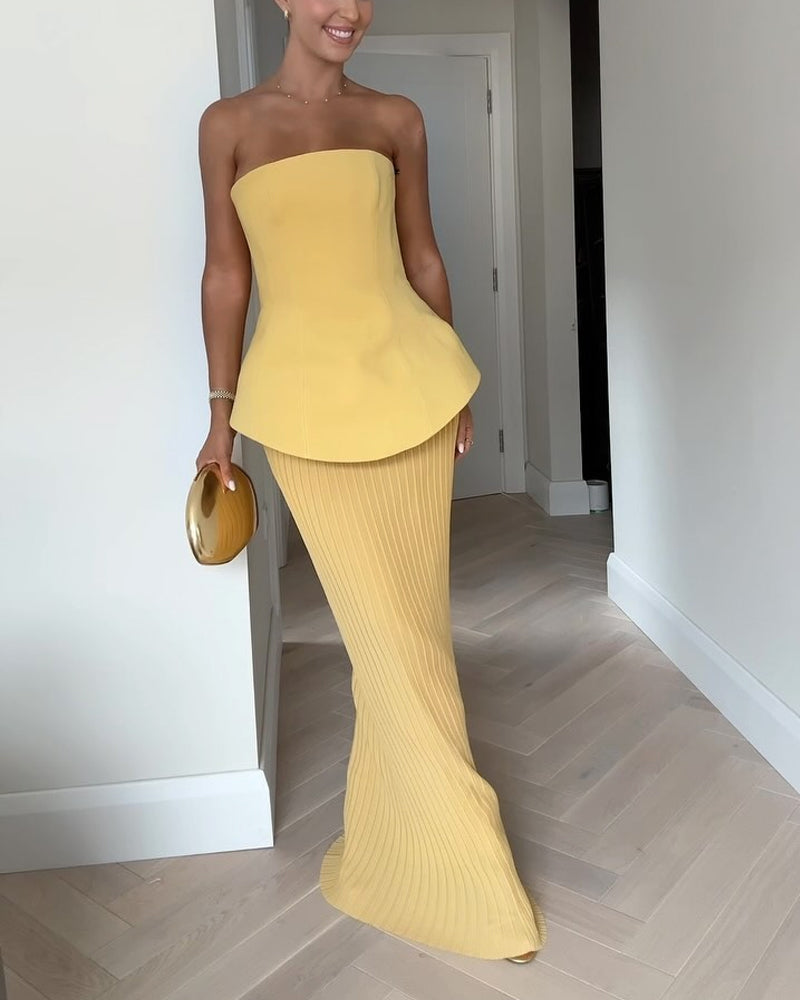 Strapless Maxi Dress Elegant Formal Wear - VibreMode