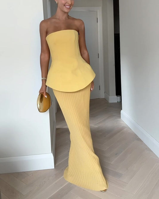 Strapless Maxi Dress Elegant Formal Wear - VibreMode