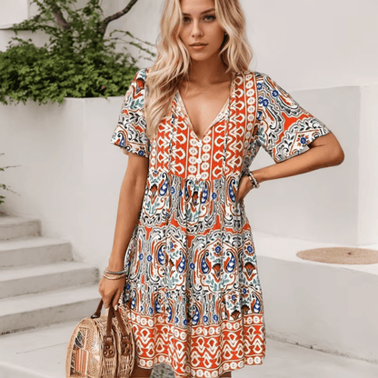 Vibrant Floral Layered Midi Summer Dress