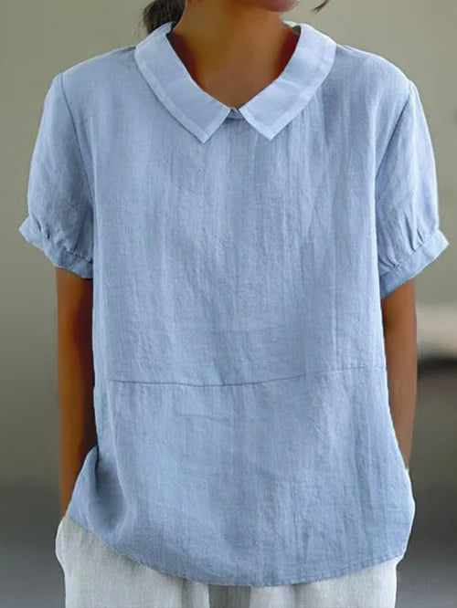 Women's Cotton Linen Blouse Natural Beige - VibreMode
