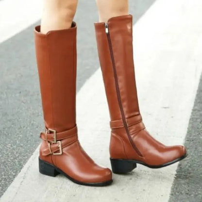 Women's Knee High Boots Leather Comfortable Black Brown - VibreMode