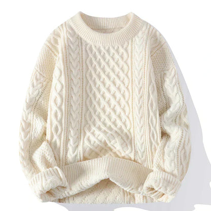 Men's Cable Knit Crew Neck Sweater Classic Pattern