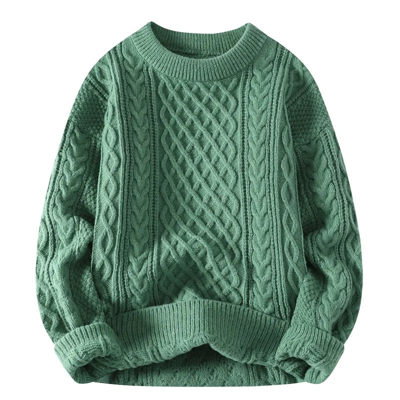 Men's Cable Knit Crew Neck Sweater Classic Pattern