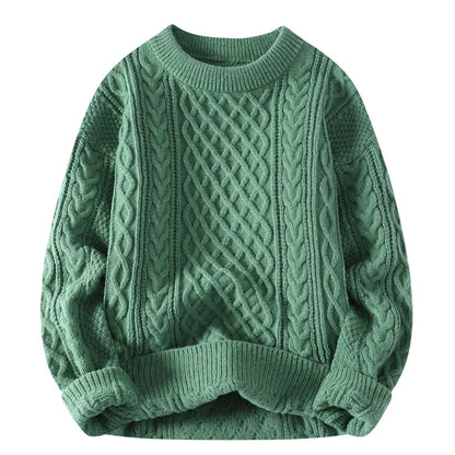 Men's Cable Knit Crew Neck Sweater Classic Pattern