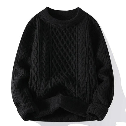 Men's Cable Knit Crew Neck Sweater Classic Pattern