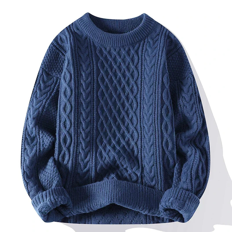 Men's Cable Knit Crew Neck Sweater Classic Pattern - VibreMode
