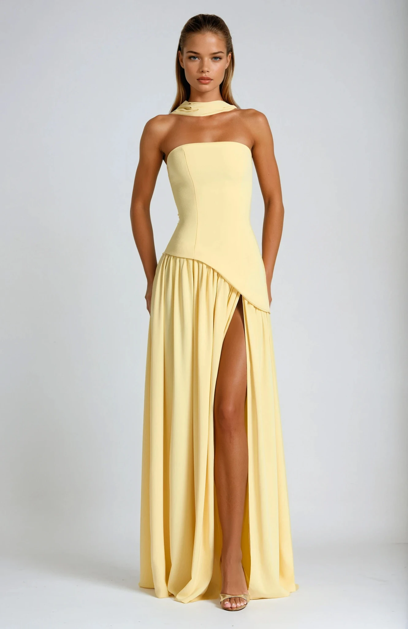 Elegant Strapless Slit Maxi Evening Gown - VibreMode