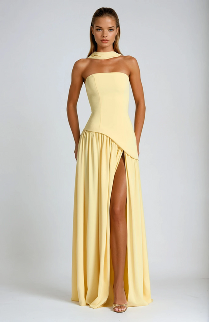 Elegant Strapless Slit Maxi Evening Gown - VibreMode